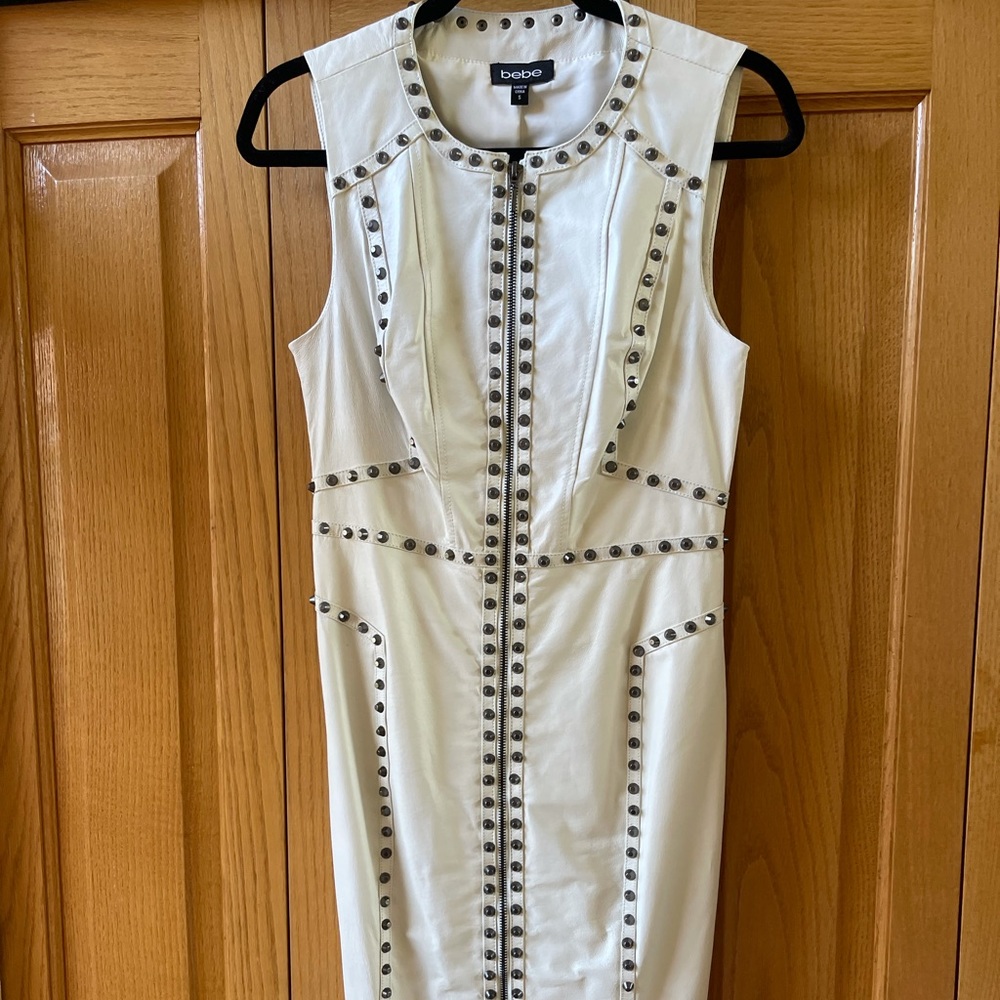 White Bebe Leather Dress with Studs